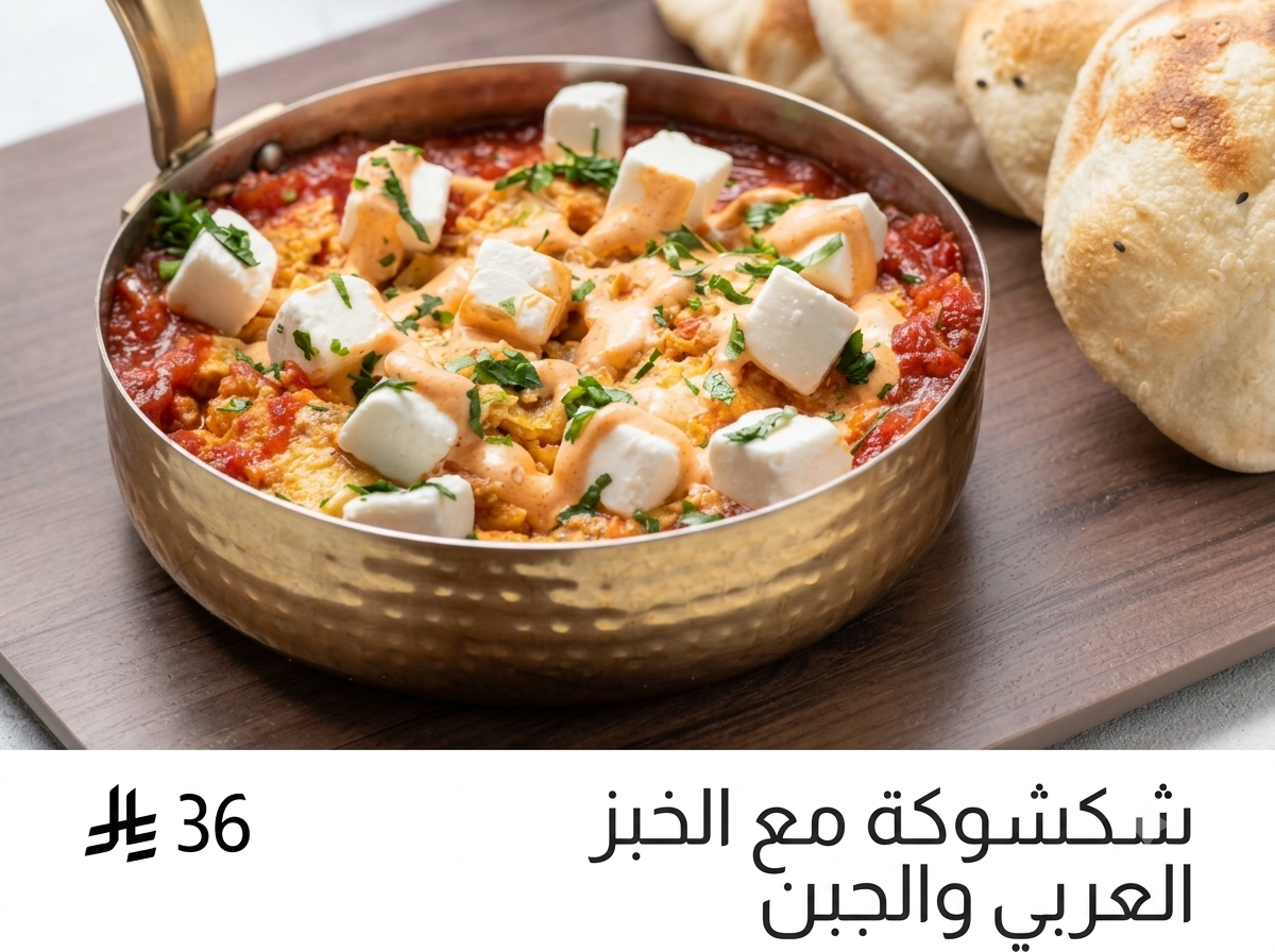 شكشوكة مع خبز عربي و جبن